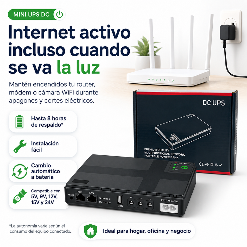 Mini UPS DC 10.400 mAh para Router y Módem